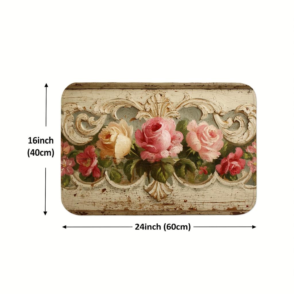 1 Stück Anti-Ermüdungs-Küchenteppiche, Vintage-Blumendruck, wasserdicht, rutschfest, dick gepolstert, Küchenmatte, strapazierfähig, bequeme Stehmatte für die Küche