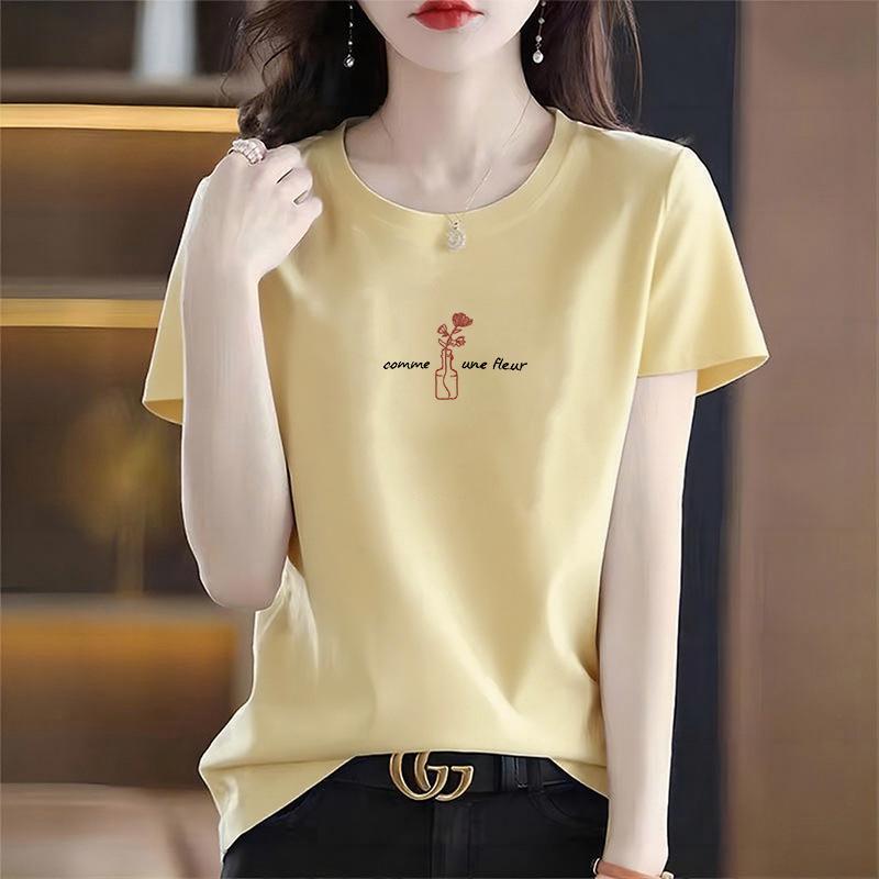 Women's 2026 Summer Round Neck Printed Cotton Short Sleeve T-Shirt, Stylish Versatile Loose Fit