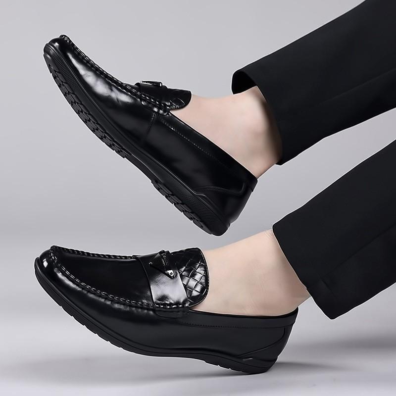 Mens Genuine Leather Loafer Slip-On Shoes Driving Business Casual Wear Non-Slip Rubber Sole Comfortable Round Toe