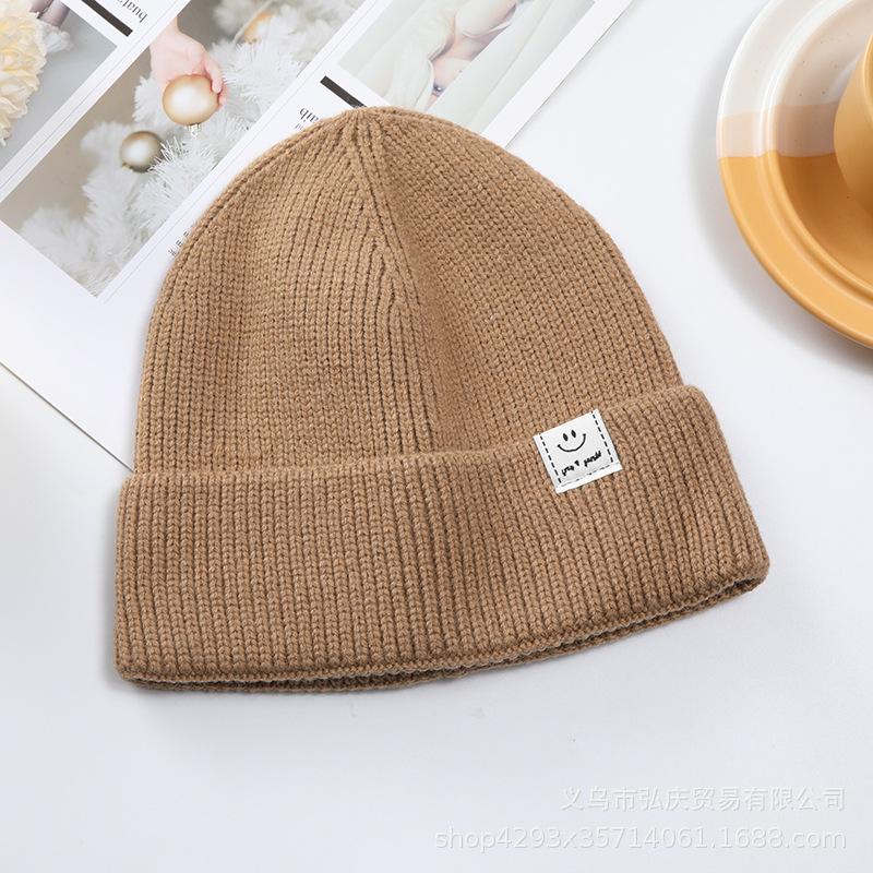 New Hat for Women In Winter Warm Knitted Hat for Students Couple Melon Skin Landlord Korean Style Fashionable Smiley Wool Hat for Men