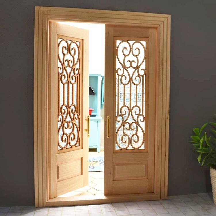 Unpainted Wood Double Hinged Door For Dollhouses Construction 1/12 Scale Miniature Building Accessory