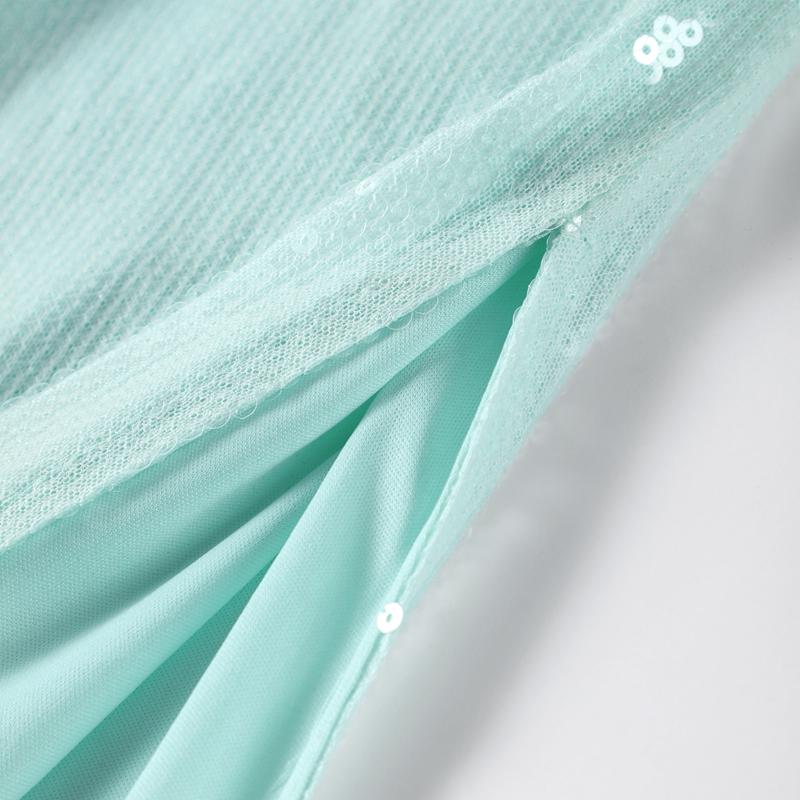 Дамское женское сексуальное длинное сетчатое платье с пайетками и разрезом по талии — фото 20