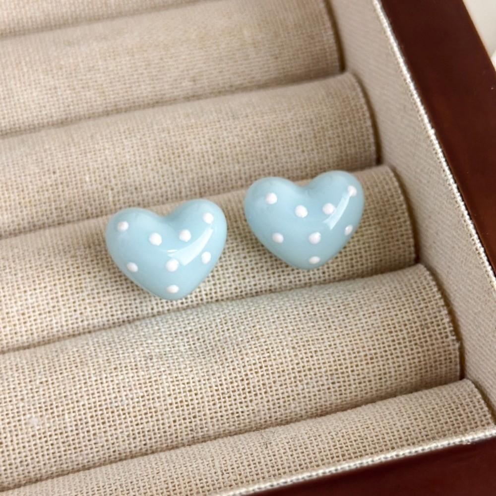 Colorful Heart Dot Stud Earrings Heart Shape Stud Earrings Elegant Heart Earrings Women