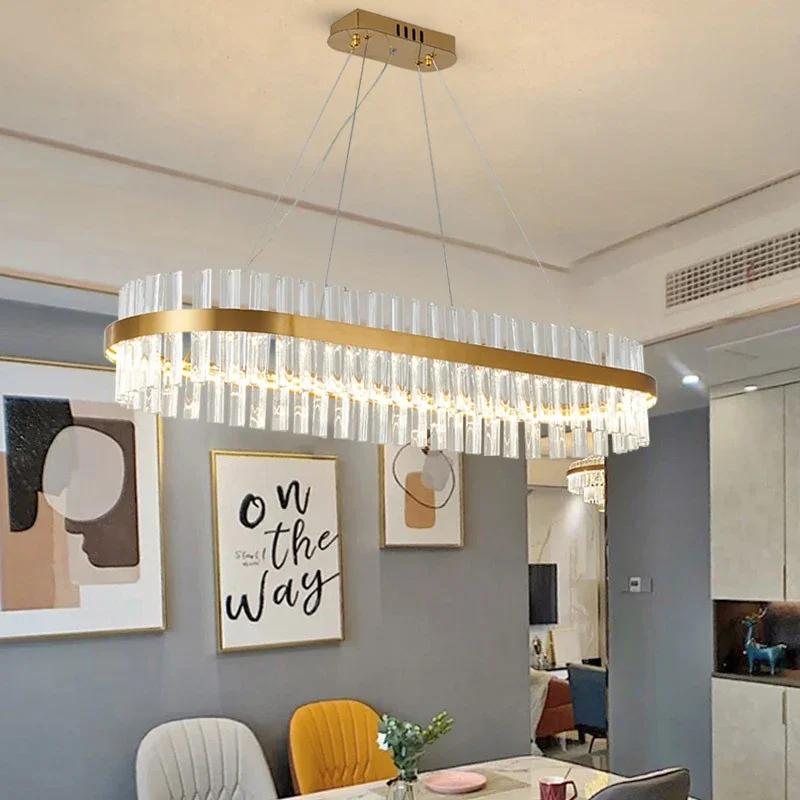 Modern Luxury Crystal Ceiling Chandelier Stainless Steel LED Pendant Lights Decoration Pendant Lamp Suspension Luminaire Luster