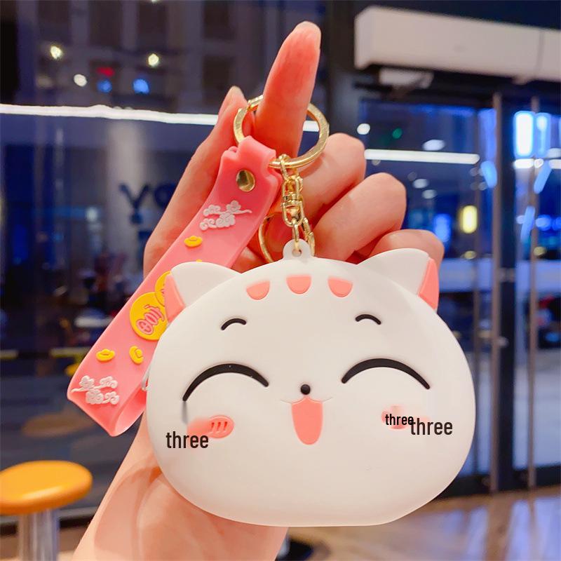 Lucky Cat Coin Purse & Keychain Pendant - Cute Cartoon Charm for Backpack & Earphone Storage