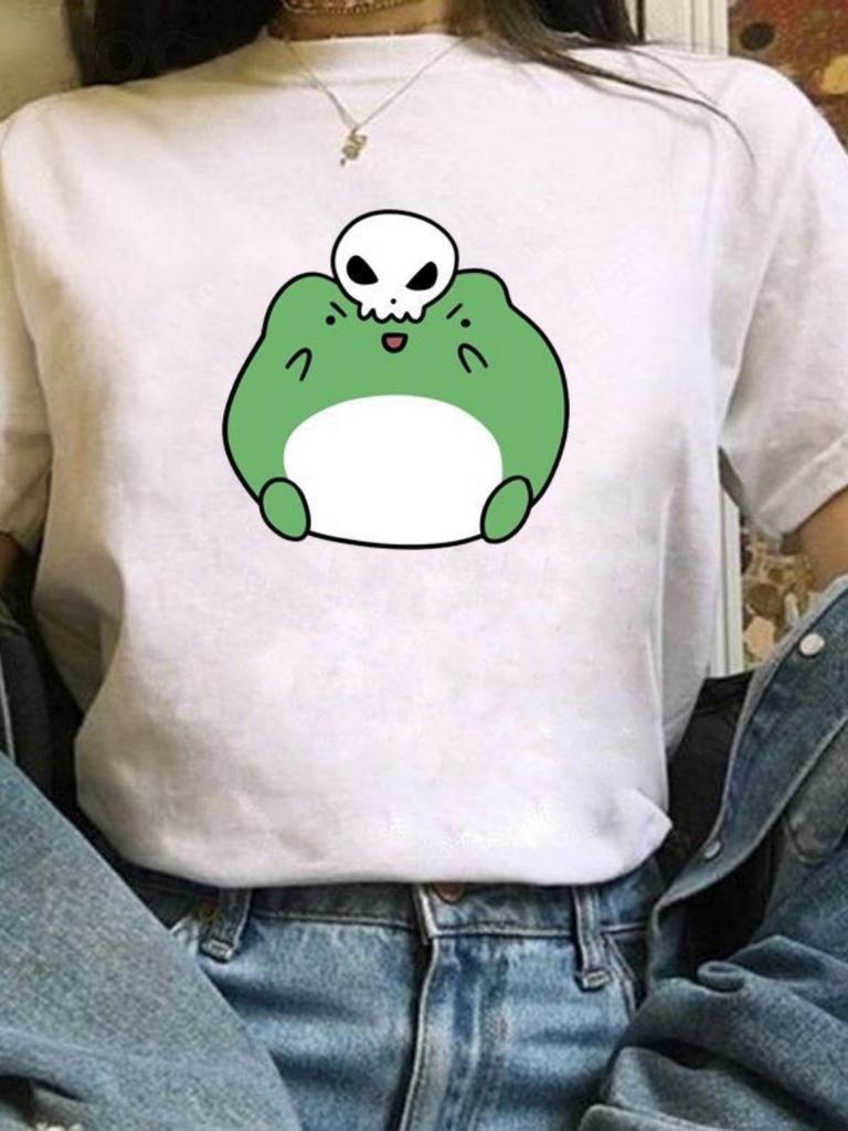 1pcs Skateboard Green Frog Tshirt Cute Green Frog Graphic Tee Women Tshirt Durable Plussize Tshirt Daily Streetwear