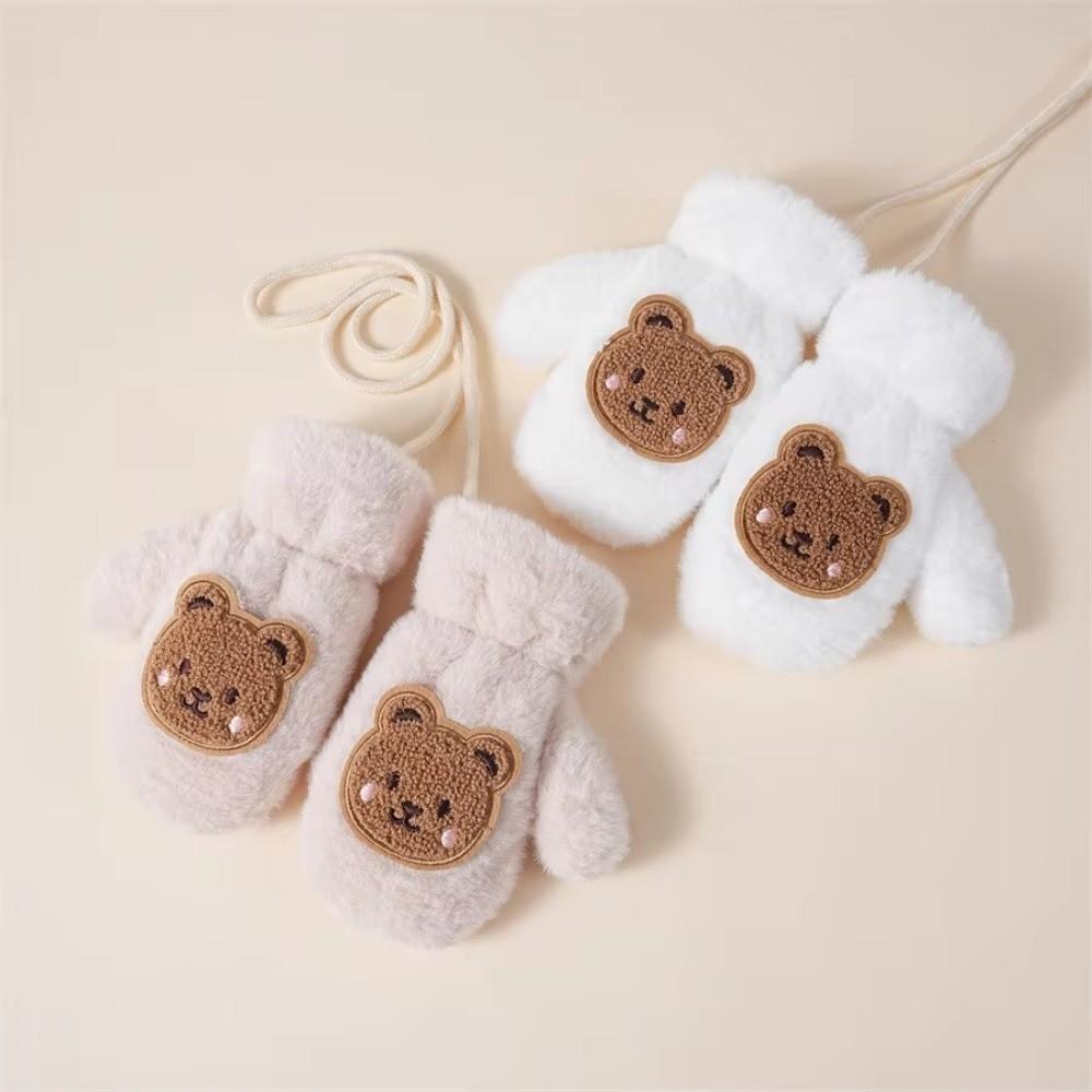 Waterproof Cartoon Bear Gloves Windproof Toddler Fingerless Gloves For Girls