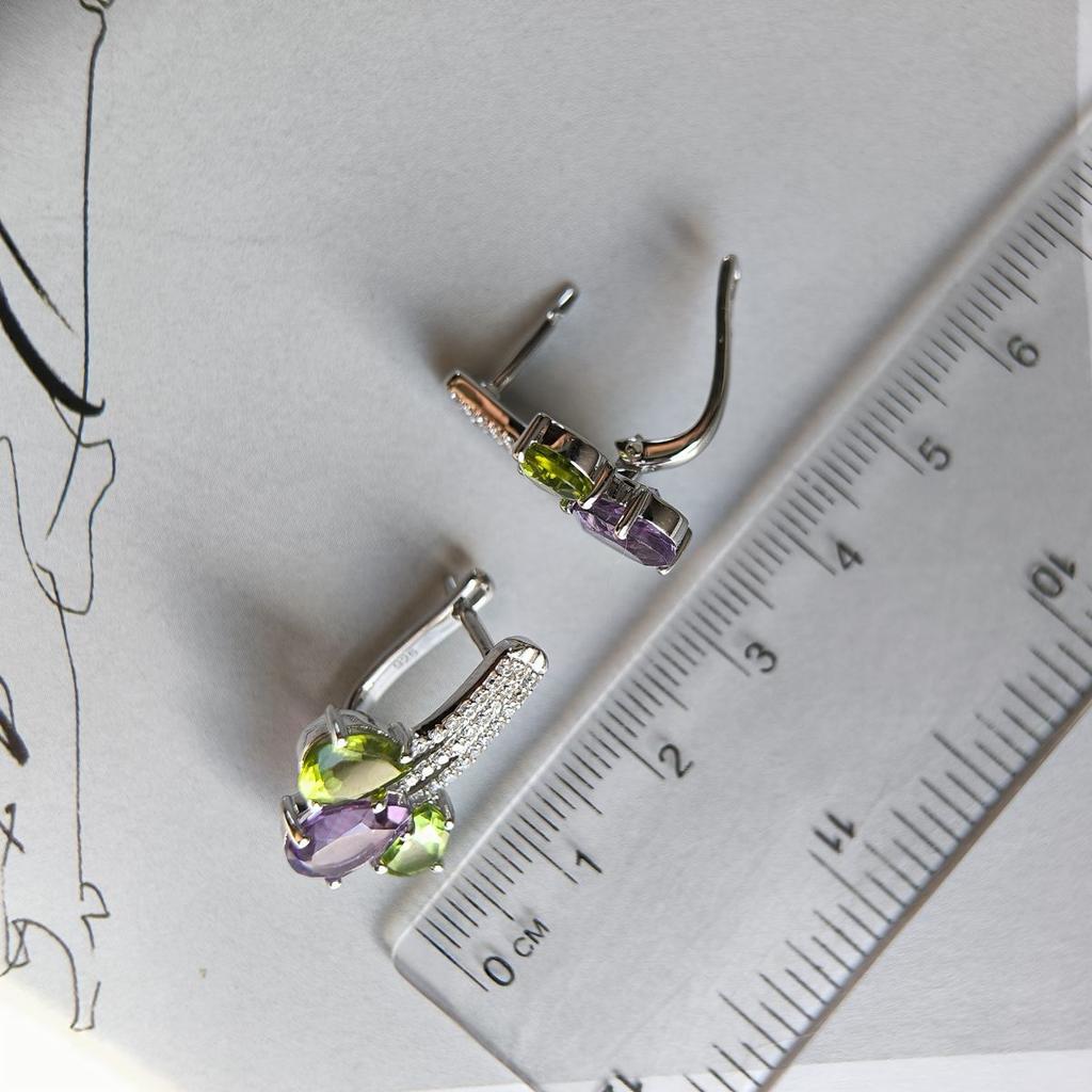 Cercei din argint cu ametist natural și crisolit (2183365)