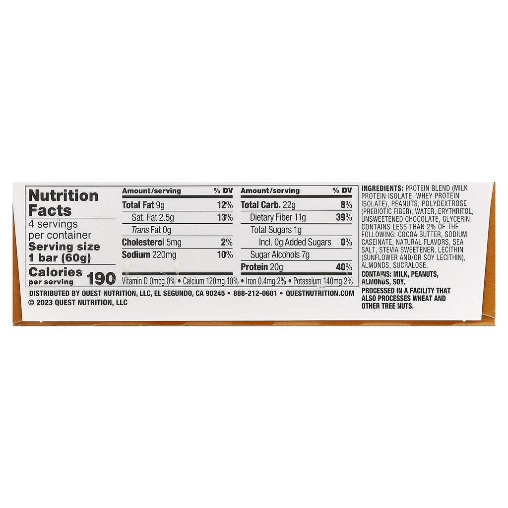 Protein Bar, Chocolate Peanut Butter, 4 Bars, 60G (2.12Oz) Each