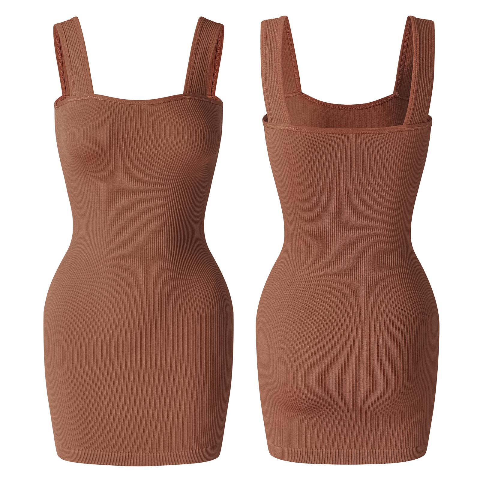 

Женское спортивное платье без рукавов в рубчик, облегающие юбки, контроль живота, полные комбинации, комбинезоны для выхода, формирующее белье, ромпер M коричневый