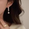 Elegant Long Drop Earrings With Natural Freshwater Pearl Clover Zircon Studs Women Sterling Hypoallergenic