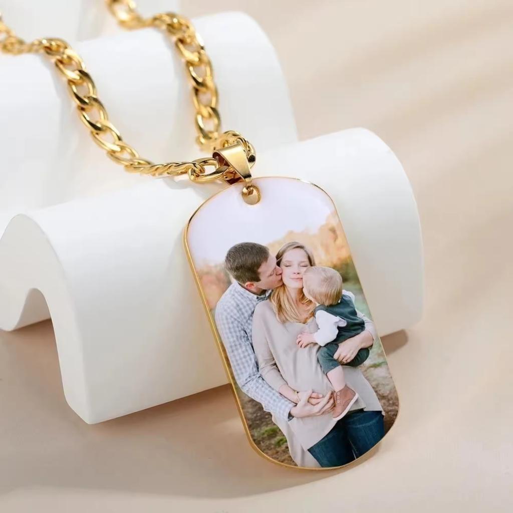 Custom Uv Color Photo Dog Necklace Pendant Back Engraved Name Cuban Stainless Steel Unisex Necklace Shopify Dropshipping