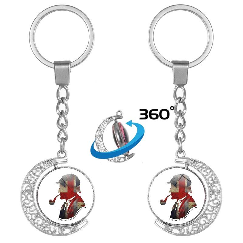 Sherlock Holmes Rotating Keychain with 221B Pipe Design - Detective Fan Gift