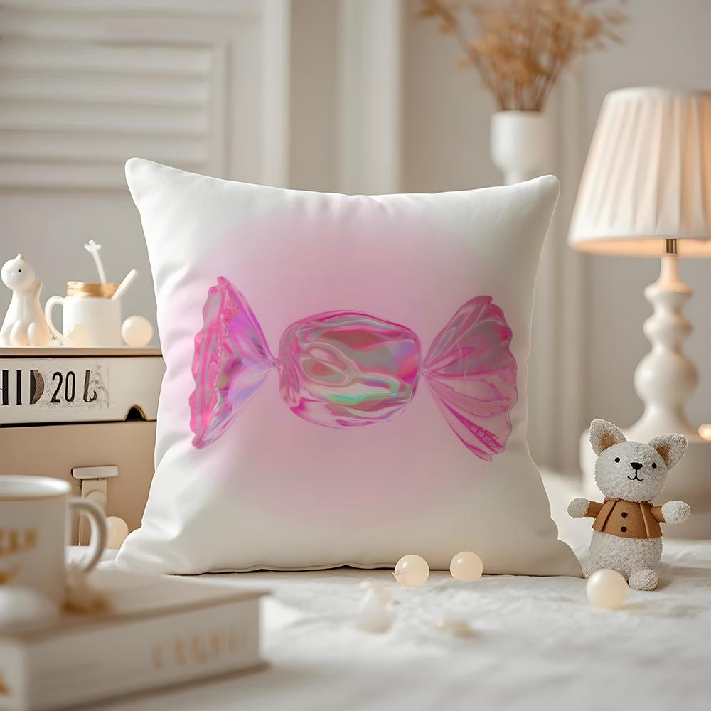 Süße rosa Süßigkeiten Kissenbezug Milbenabweisend Kissenbezug Unsichtbarer Reißverschluss seidiger kurzer Plüsch Sofakissenbezug