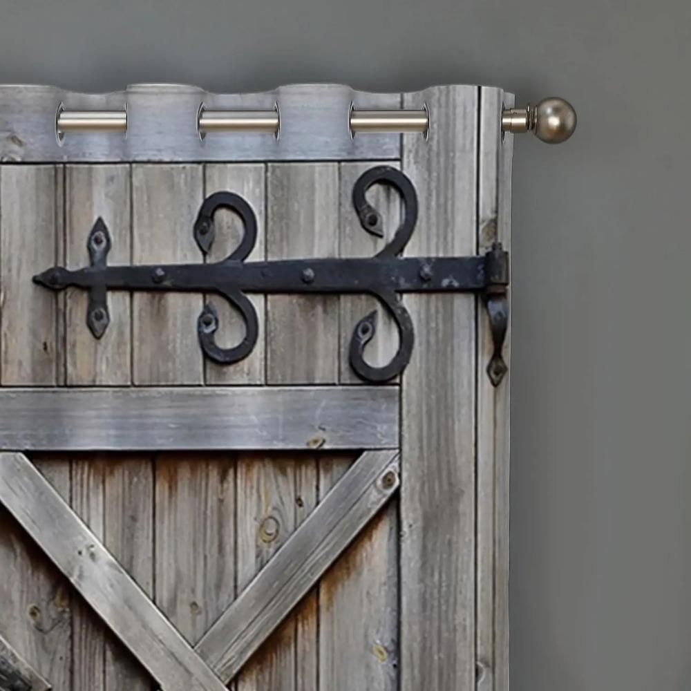 2 шт. Імітація сільського дерев'яного дверного візерунка Світлонепроникні штори Вітальня Спальня Кабінет Розсувне вікно Домашній декор Люверси зверху