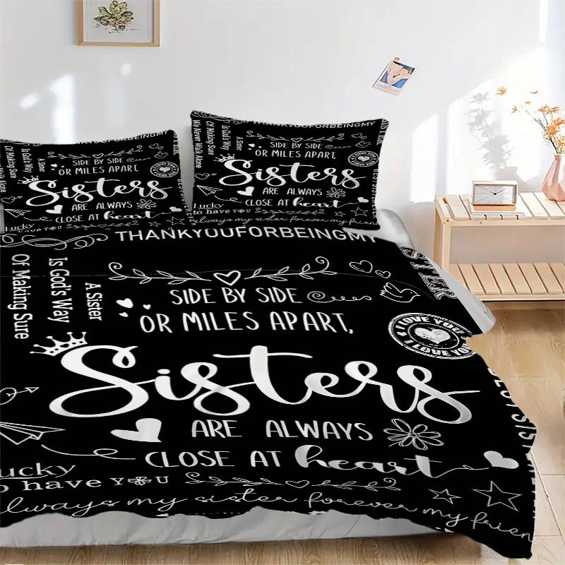 3pcs Thank You for Being My Sister Quilt Set Cartoon Themed Bed Quilt Set Lovely Character Bedroom Decor Bed Quilt Set