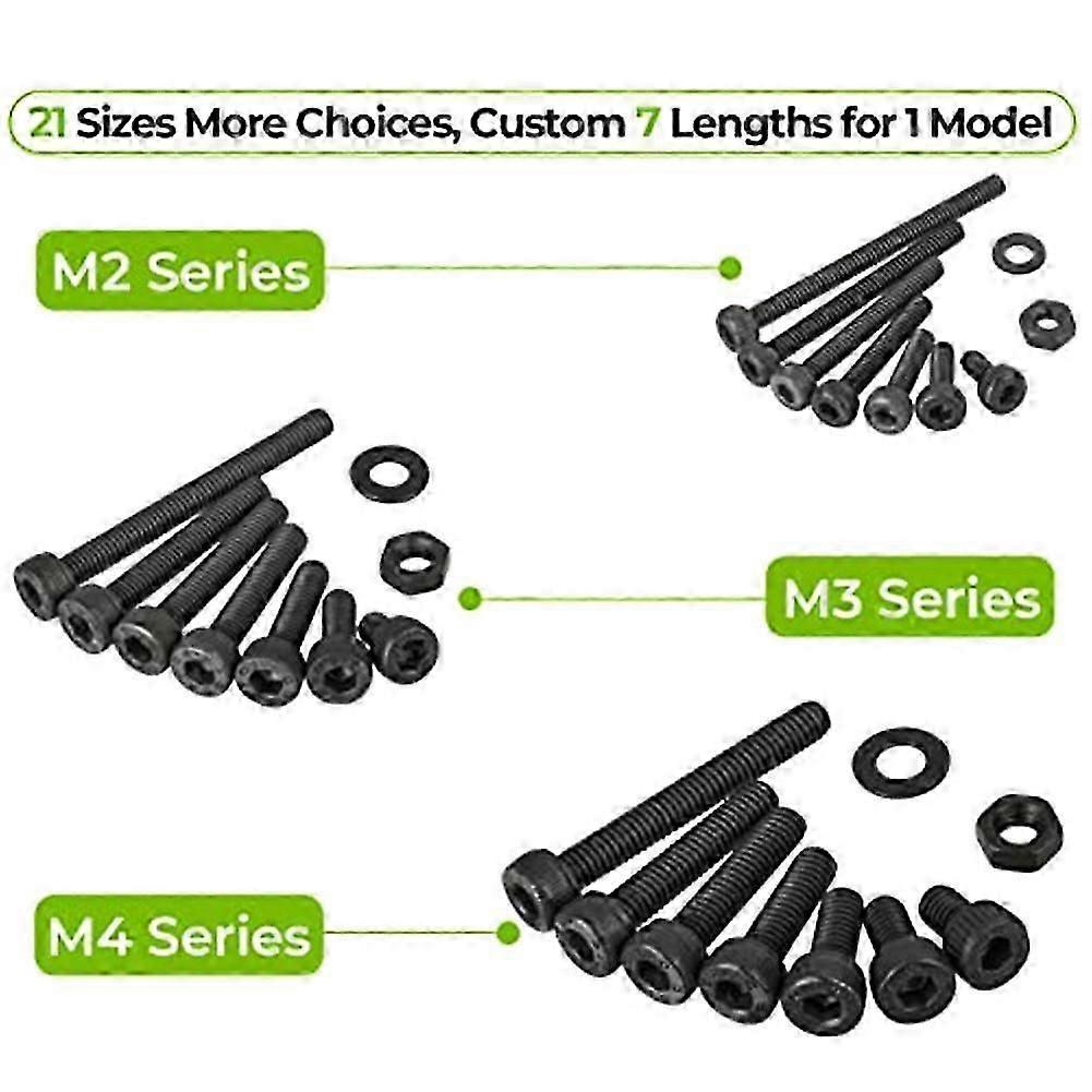 1260PCS Metric Bolt Assortment M2 M4, 21 Sizes Screws Nuts and Hex Socket Head Cap Machine Kit Black