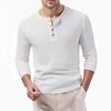 Men's Waffle Knit Henley Neck Long Sleeve Casual Solid Color T-Shirt