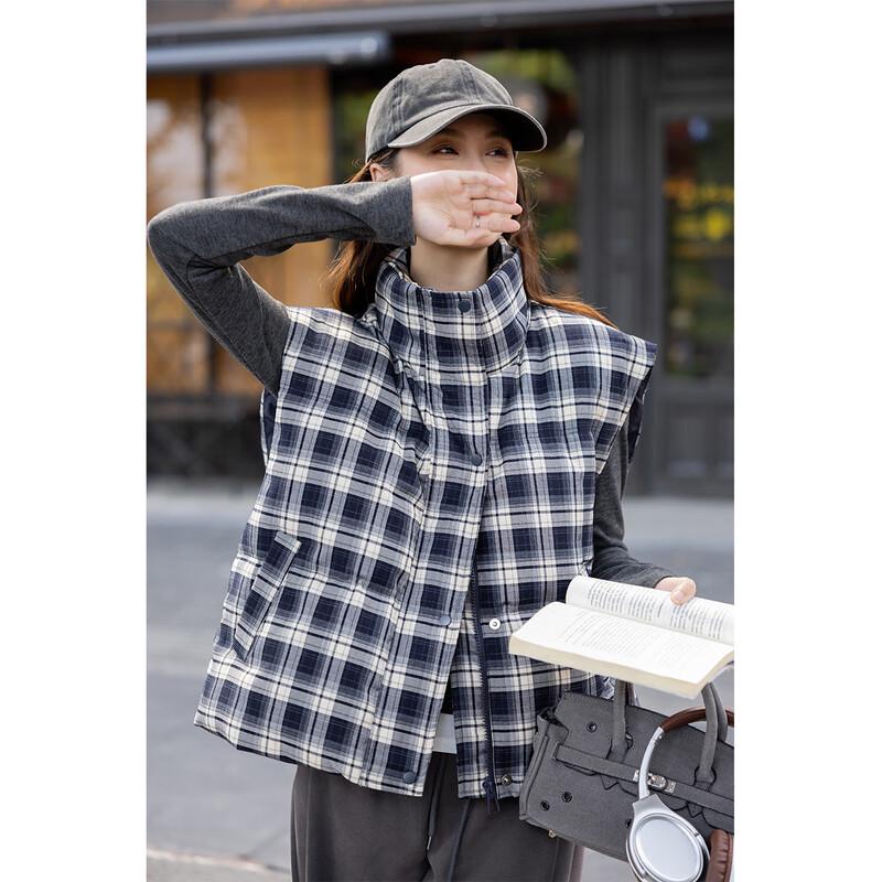 Mokana Women's Retro Plaid High-Collar Down Vest