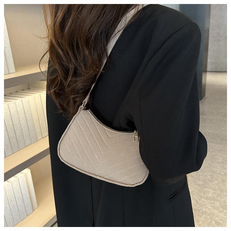 Women Felt Mini Shoulder Bag Solid Color Casual Handbag Female Underarm Bag Purse