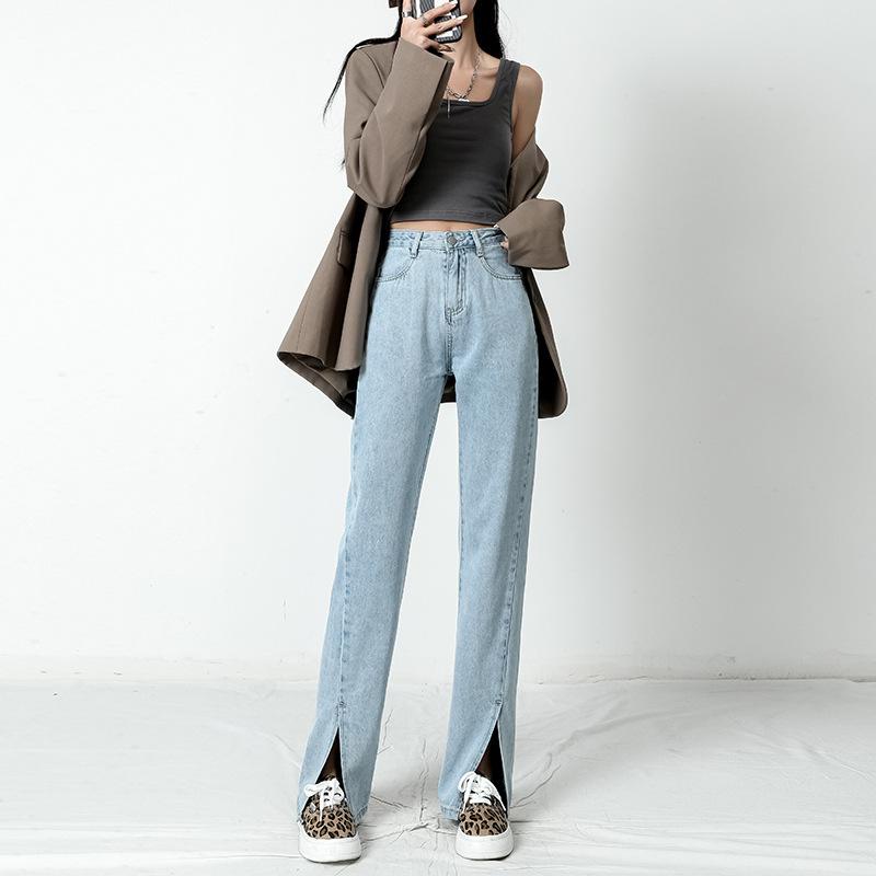 Kore Moda eğlence High Street Bell BottomJeans Kadın Giyim Elastik Denim Pantolon Kadın Yüksek Bel Vintage Bölünmüş Trend Jean