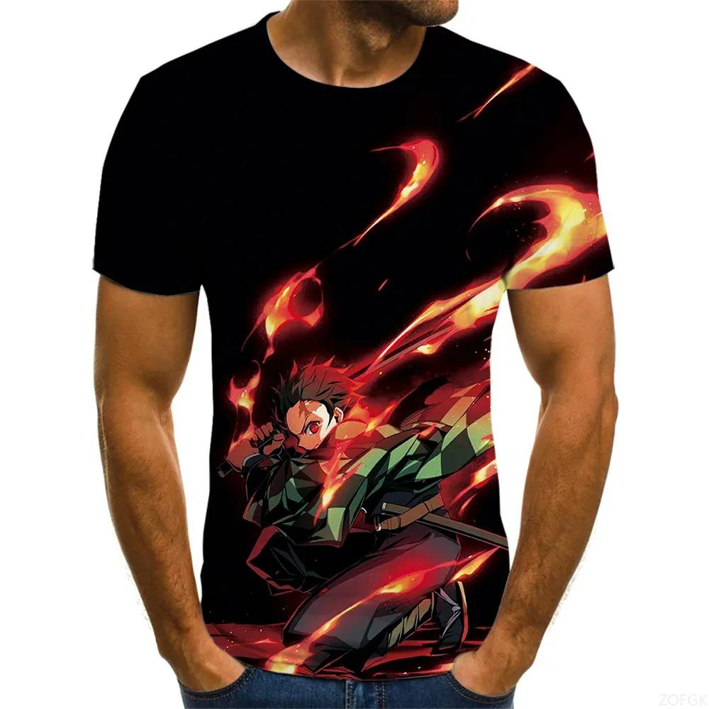 Demon Slayer 3D Print T-Shirt for Men, Summer Fashion Casual Short Sleeve, Versatile Loose Harajuku Street Style T-Shirt