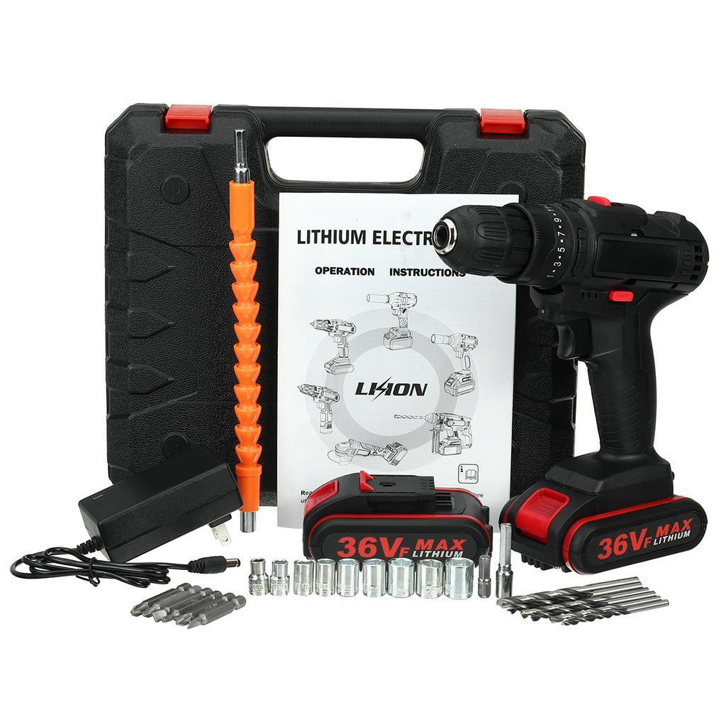 Electric Screwdriver Drill 25+3 Cordless Drill Torque With 2Pcs Battery Electric Hammer Impact Drill Power Tool 36V