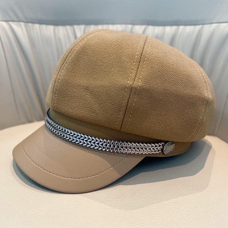 Women's Retro Wool Newsboy Beret Hat with Metal Chain