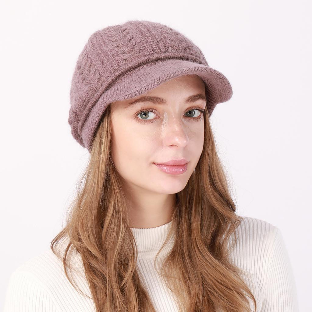 New Autumn and Winter Women's Velvet and Thickened Wool Cable Knit Cap  Fashionable Warm and Cold Proof Beret Knitted Hat