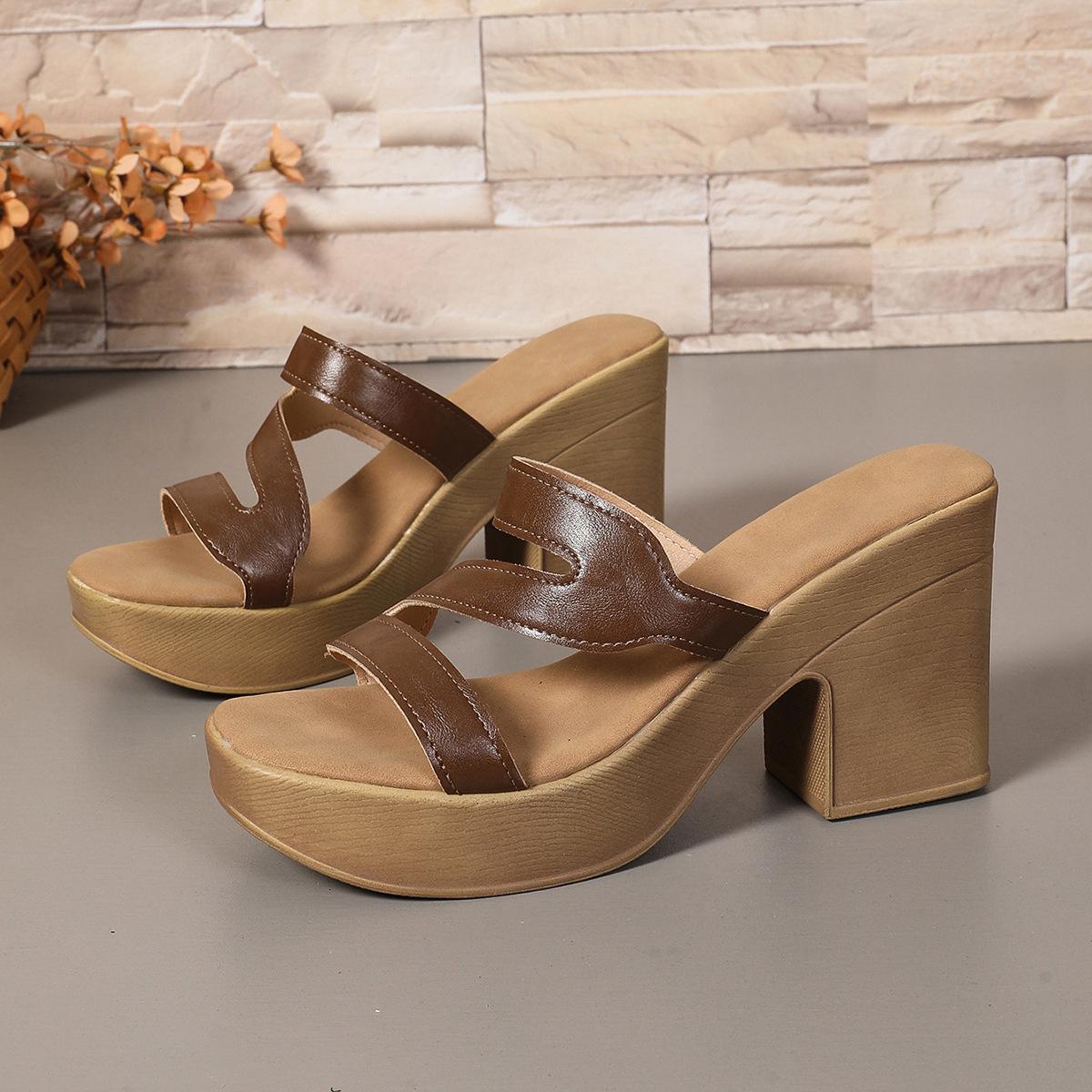 

2025 лето новые большого размера шлепанцы с открытым носком и рыбьим ртом, удобные в носке, на толстой подошве и толстом каблуке, крутые шлепанцы женские 36 коричневый