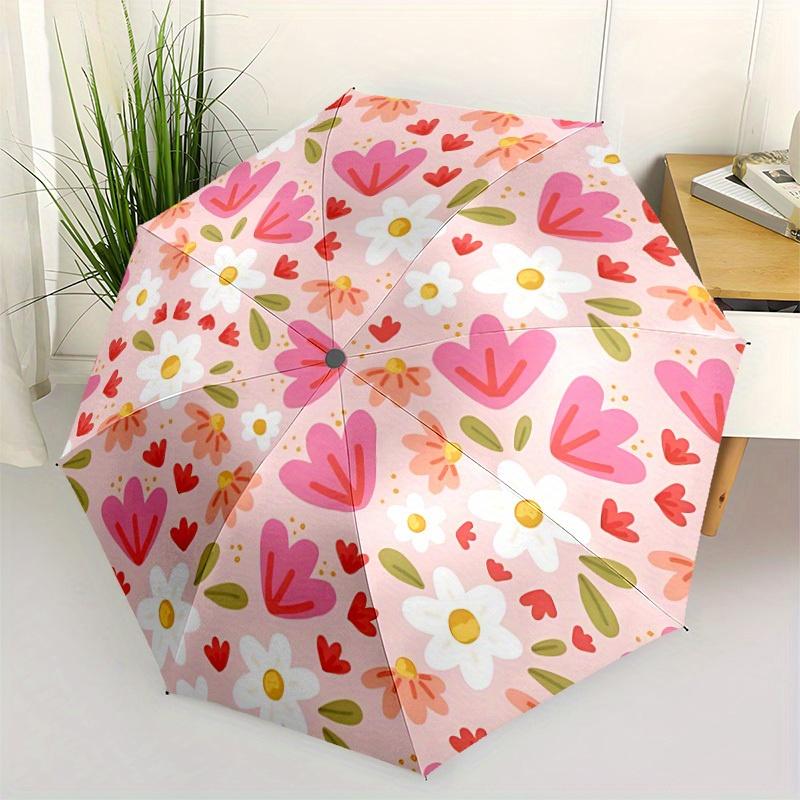 1pc Floral Pattern Automatic Umbrella   Auto Open/Close Folding Umbrella with  8 Rib Frame, 3 Fold Compact Umbrella for Men & Women, 133