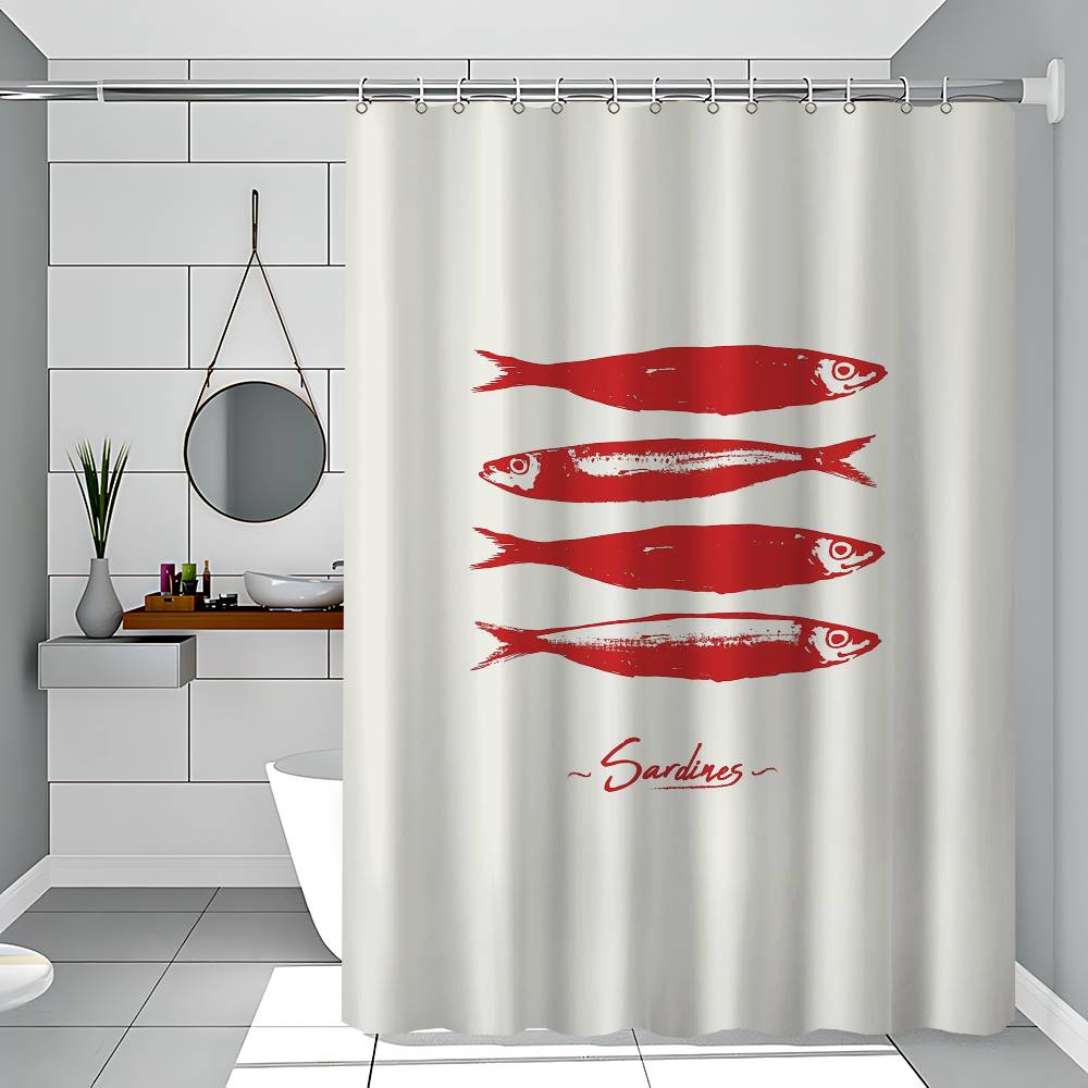 Retro Keuken Vis Blauw Sardines Rood Kreeft Tonijn Eenvoudig Douchegordijn Badkamer Douchegordijn Makkelijk Schoon Schrob Licht Ondoorzichtig