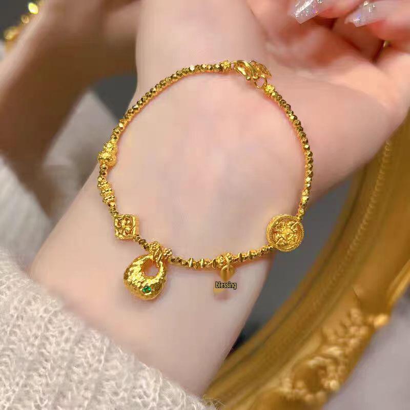 Gold Shop 999 Sand Gold Disco Bead Bracelet: Shiny Nugget & Lucky Charm for Girlfriend