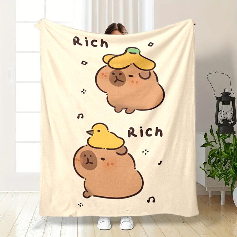 1PC Cute cartoon capybara pattern blanket, all season lightweight home office outdoor nap multifunctional blanket