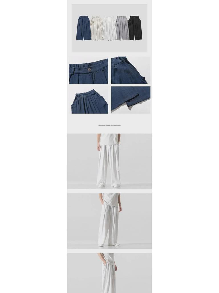 Men's Chinese-Style Wide-Leg Linen Hanfu Pants - Fairy Drape, Loose Fit, Ancient Costume-Inspired