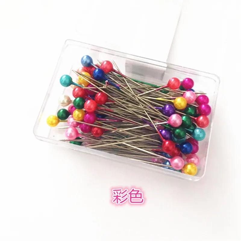 100Pcs/Box 38cm Colorful Round Pearl Head Needles Stitch Straight Push Sewing Pins For Dressmaking DIY Sewing Tools Positioning