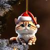 Julkatthänge akryl tomtehatt Tecknad katt hängande dekoration nyckelring Kattungehänge julgransdekor present till kattälskare