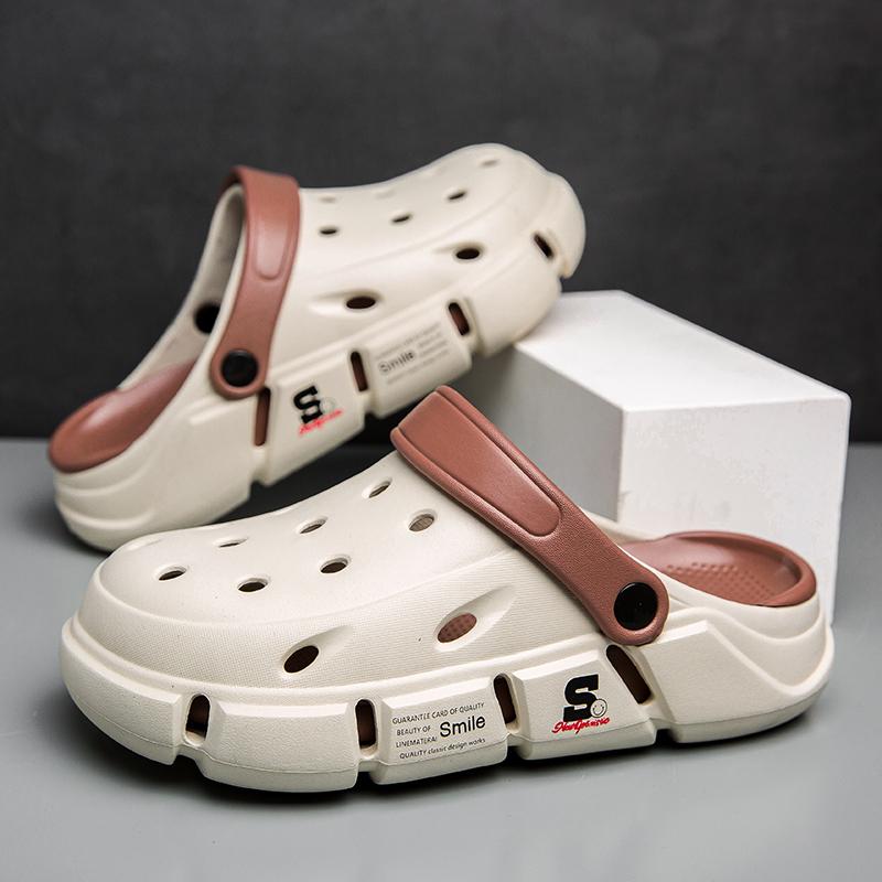 Fashion 2025 Summer Men's Sandals With Thick Sole Breathable Outer Wear Car Shoe Flat Heel Slip-On Beach Shoe Couple's Double Wear