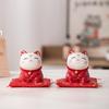 2 Pcs 4 Inch Ceramic Fortune Cat Red Maneki-Neko Statue Porcelain Lucky Cats Coin Bank Feng Shui Ornament Home Office Decoration