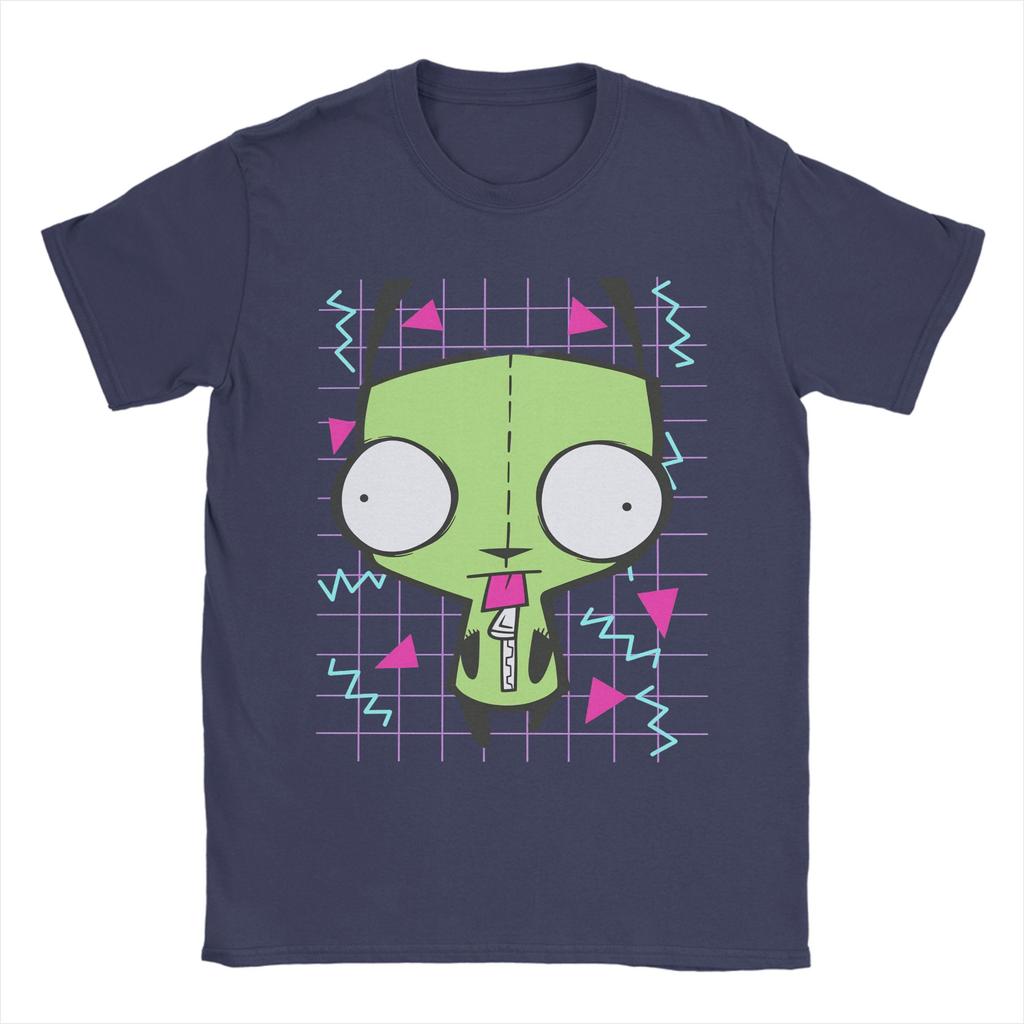 Herren Invader Zim T-Shirt Reine Baumwolle Kleidung Humorvolles Kurzarm Rundhals T-Shirt Bedruckte T-Shirts