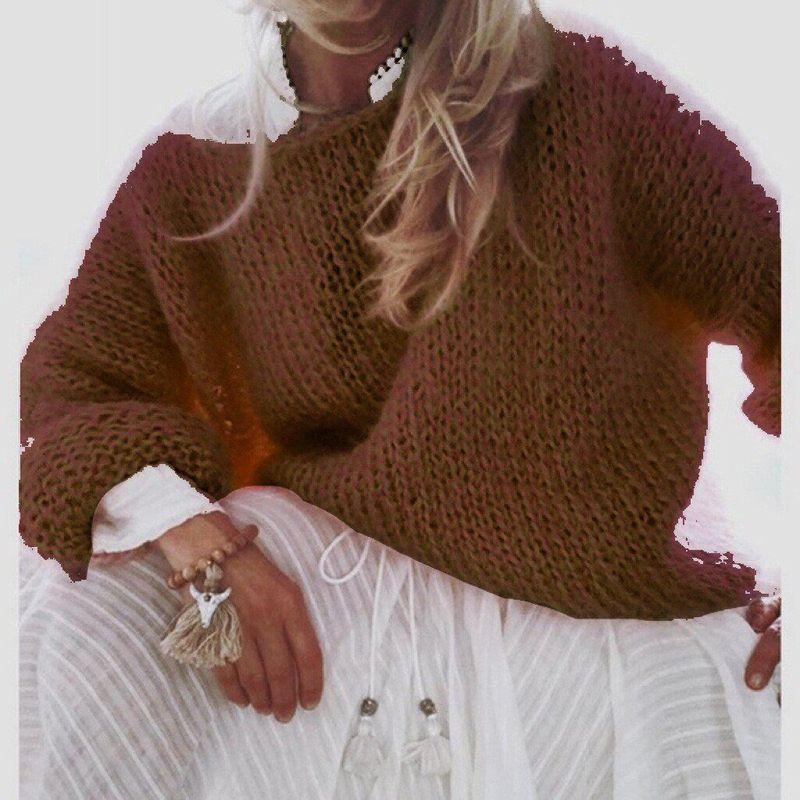 Mohair Sweater for Women, European and American Autumn and Winter Knitted Top, Fashionable Casual Amazon Sweater, Cross-Border Women's Clothing