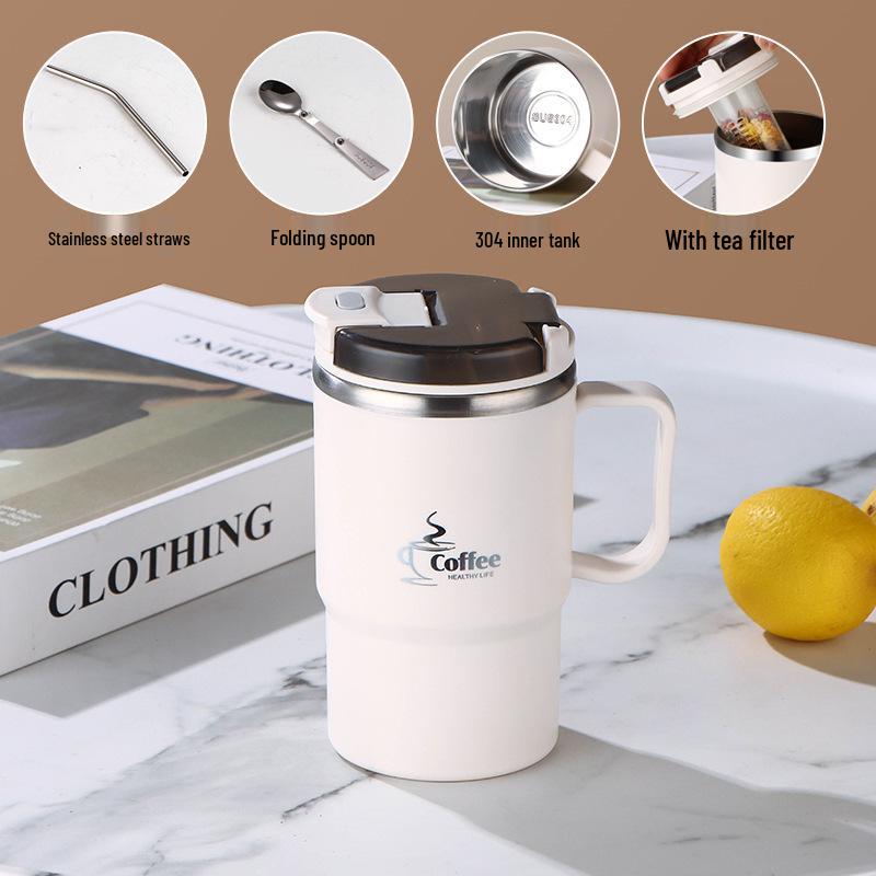 Stainless Steel Mug with Lid & Spoon - Perfect for Coffee, Tea, or Travel