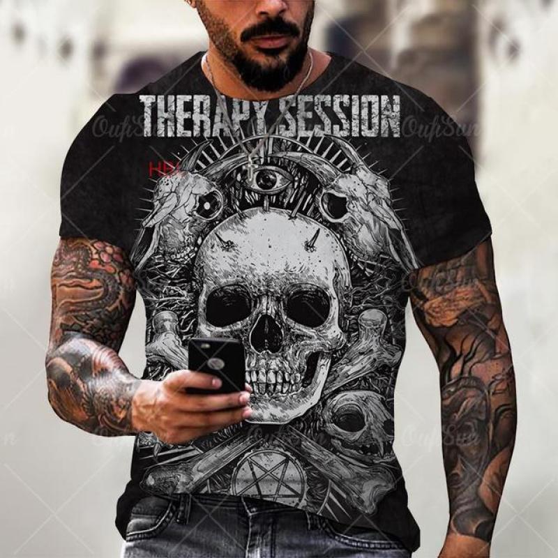Skull Reaper Pattern T-shirt 3D Men's Street Printing Horror Series T-shirt Summer Fashion Fun Men's Plus Size T-shirt