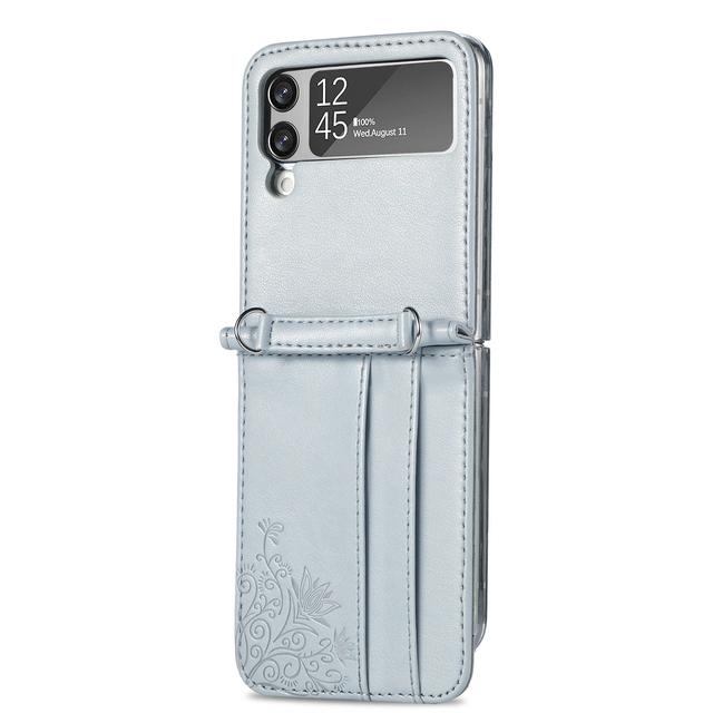 Card Pocket Phone Strap Wallet Case For Samsung Galaxy Z Flip 4 5g Flip4 Flip3 Flip 3 Zflip4 Leather Protective Cover