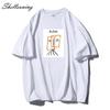 Shellsuning Cartoon Printing T-shirt Women Summer Fashion Casual Simple Short Sleeve 100% Cotton Soft Tees Female Oversized Basic Couple Tops