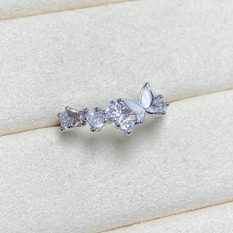 Hongkong-Stil Süßes und Kühles Temperament Mikro-Inlay Zirkon Schmetterling Persönlichkeit Öffnungsring Damen Super Fee Nische Leichter Luxus Index