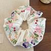 Floral Scrunchies Satin Scrunchies Embroidery Flower Scrunchies Aesthetic Elastic Hair Band No Damage Hair Ties Blossom Ponytail Holders for Women