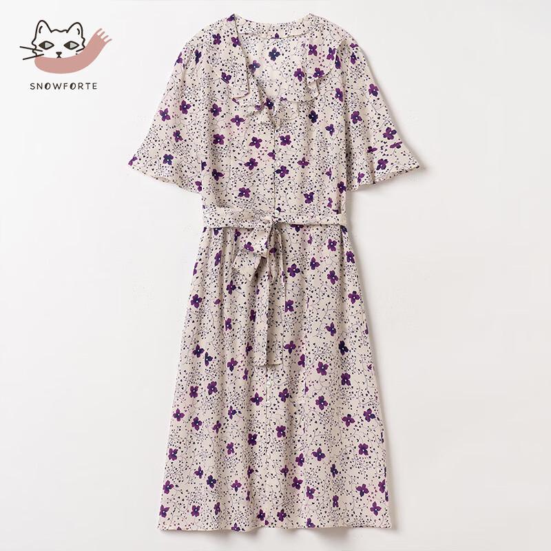 Sinuofude Floral Mulberry Silk V-Neck Short Sleeve Dress SN20-002