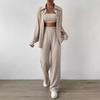 Autumn and Winter Solid Color Button Cardigan Lapel Casual Fashion Women's Two-piece Set