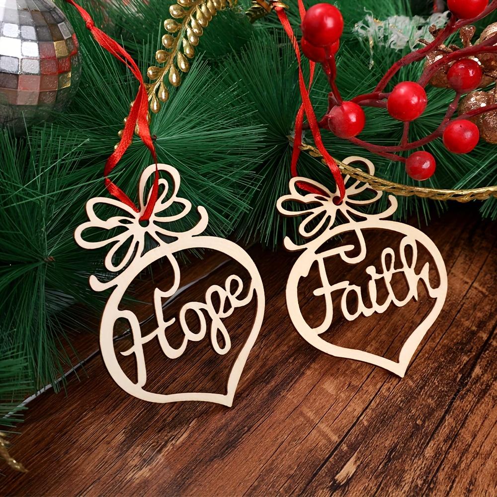 6 buc/set Ornamente Brad de Crăciun Decupate Gol Pace Credință Iubire Bucurie Cuvinte Ornament de Lemn Agățat de Brad de Crăciun Consumabile pentru Petrecere